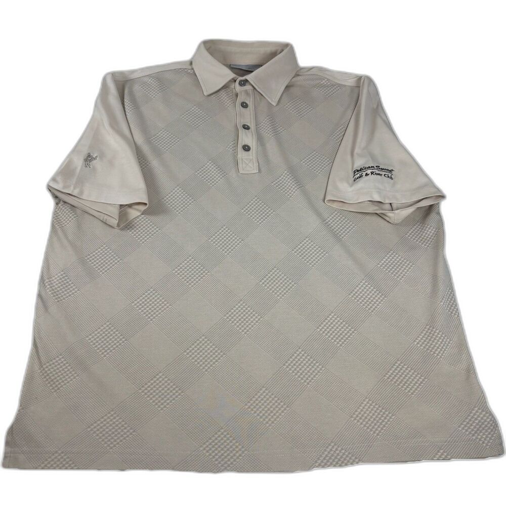 Ashworth Pelican Sound Golf Shirt Mens L Pima Cotton Tan Diamond Jacquard Polo